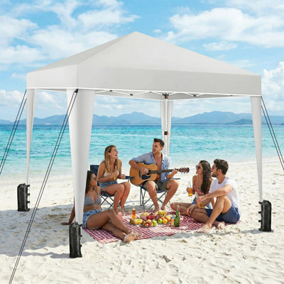 10x10 Ft 420D Outdoor Pop Up Gazebo Canopy Tent, Portable Shelter for Beach, Events, Camping with 4 Weight Bags & Carry Bag