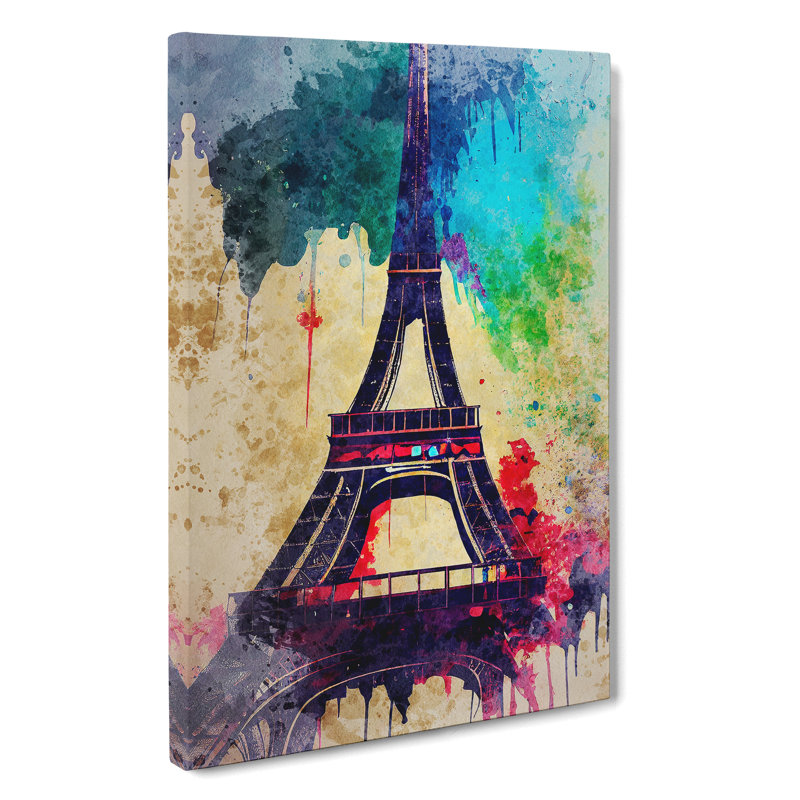 Eiffel Tower Paint Splash No.6 - Wrapped Canvas, 76cm H x 50cm W x 3cm D