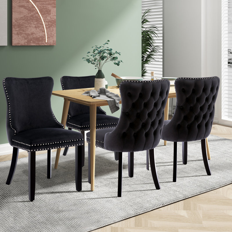 Chaise d'appoint de salle à manger capitonnée en velours capitonné (ensemble de 2), Noir