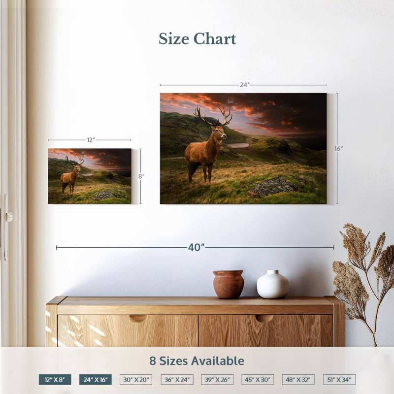 Crowle Deer au coucher du soleil, H 16 po x l 24 po