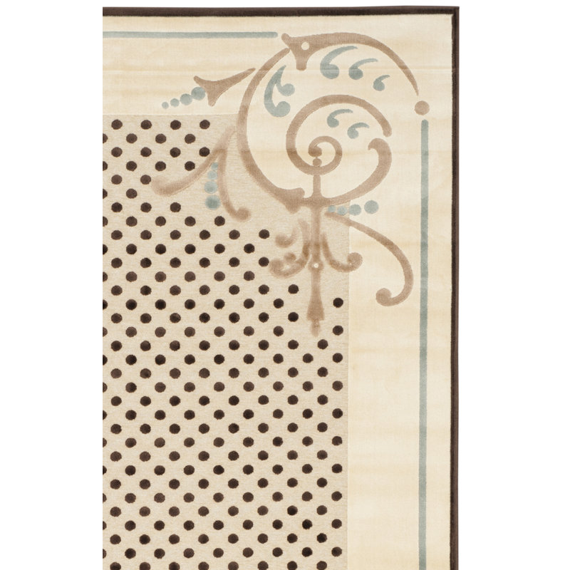 Tapis crème / brun / brun foncé touffeté à la main Scrollwork, Rectangle 2 pi 7 po x 4 pi