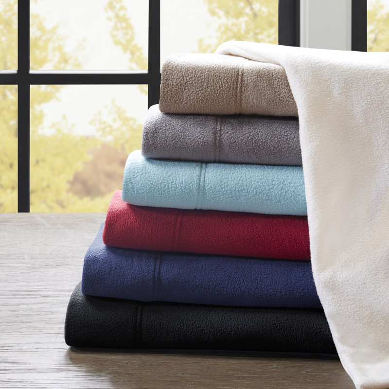 Ensemble de draps en polaire Scotchgard, Double, Bleu marine