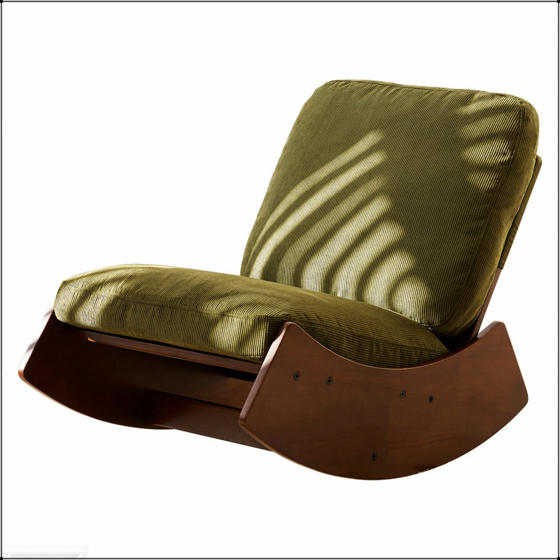 Chaise berçante confortable avec revêtement de haute qualité et structure en bois massif, parfaite pour la détente et la durabilité