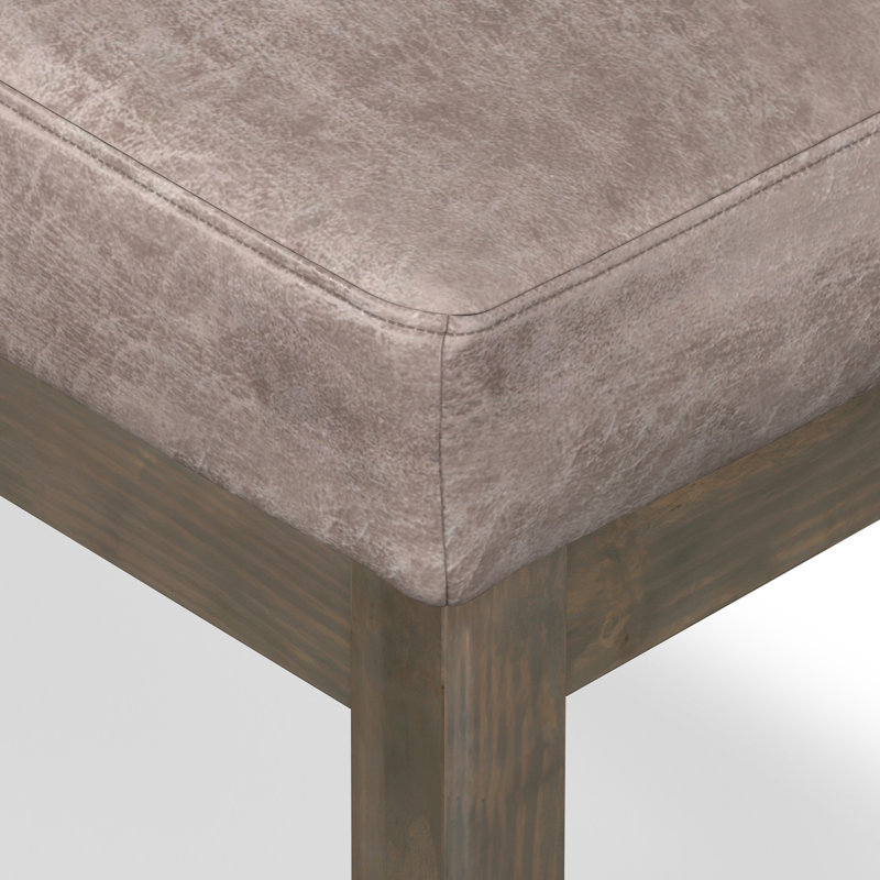 Milltown Ottoman Bench with Upholstered Seat and Solid Wood Frame, 27" W, Distressed Gray Taupe