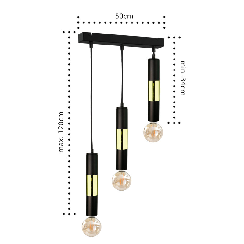 Carron 3 - Light Kitchen Island Pendant, Yes,  Black/Gold