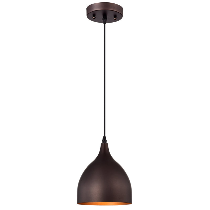 Mini-luminaire suspendu Chloe Lighting Walter - H 7,5 po industriel 1 lumière ronde bronze huilé rond avec une largeur de 7 po