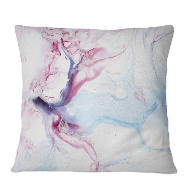 «Blue and Pink», art liquide I - Coussin décoratif imprimé moderne, 16 po x 16 po