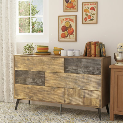 Dark Wood Fluted Dresser With Push-to-open Storage, Modern Handleless Chest For Bedroom Or Nursery by Latitude Run