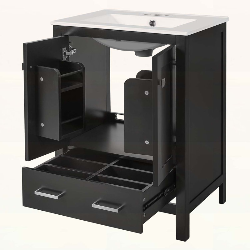 Meuble-lavabo de salle de bain avec rangement polyvalent pour espaces compacts, Black