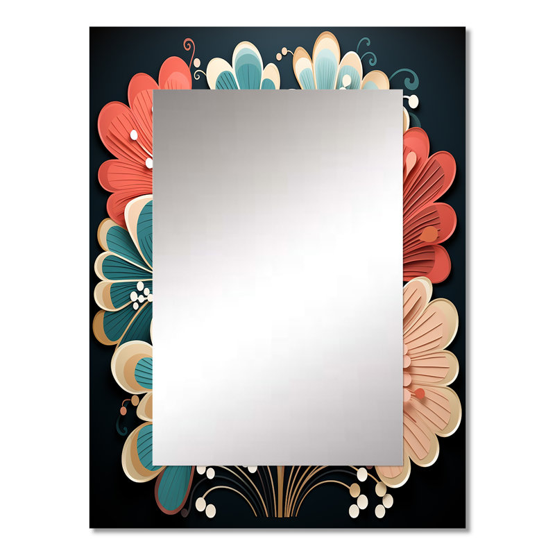 Art déco marine corail Marvel II - miroir décoratif corail, miroir mural moderne, art imprimé en métal, 32 po x 24 po