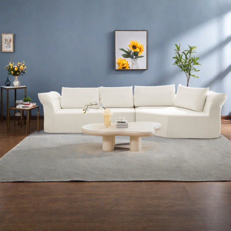 Canapé d'angle modulaire moderne, mousse beige, accoudoirs larges, spacieux, idéal pour la maison, Beige