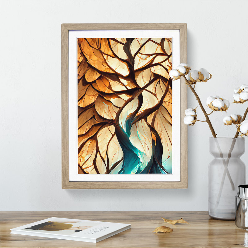 Abstract Tree - Single Picture Frame Print, Oak Framed, 34cm H x 25cm W x 2cm D
