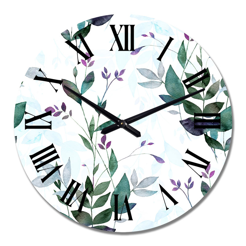 Horloge murale à motif aquarelle et feuilles, Moyen
