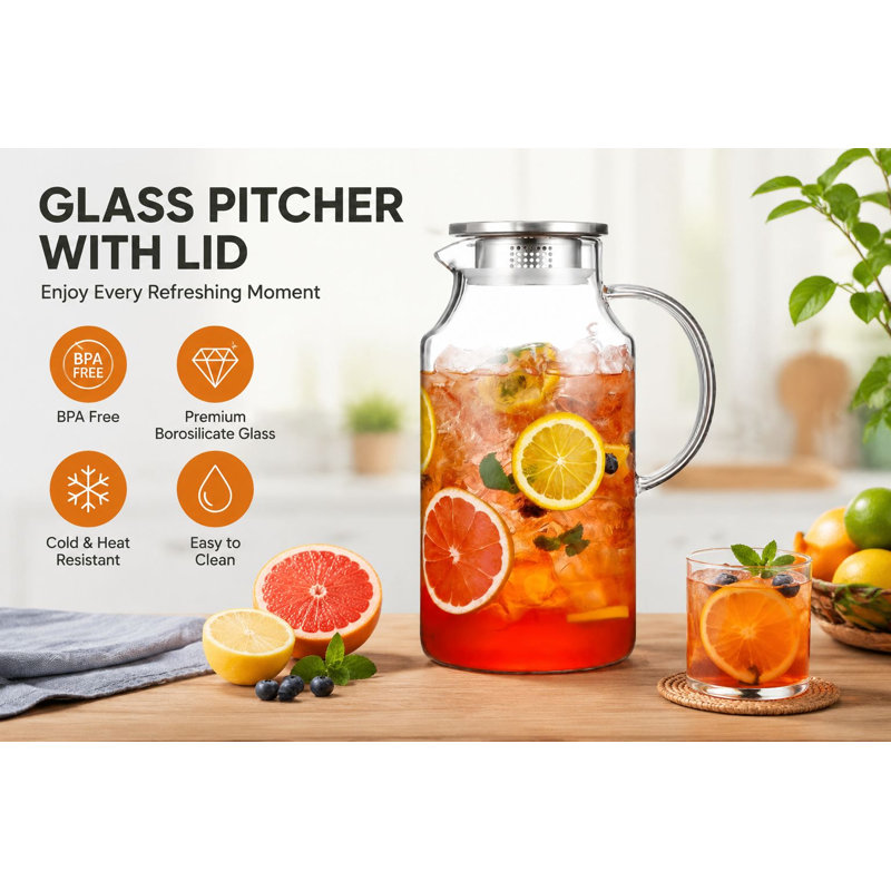 128oz High-Borosilicate Clear Glass Water Pitcher