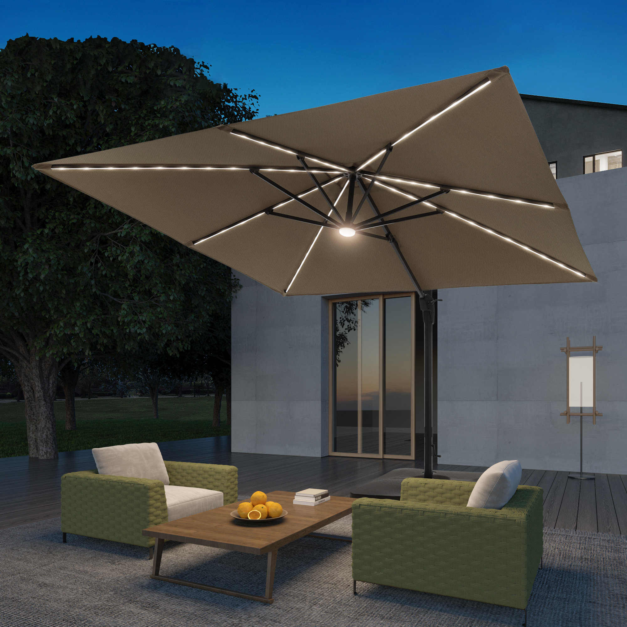 Arlmont & Co. Wetumka 120'' Lighted Cantilever Sunbrella Umbrella with ...