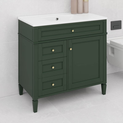 Meuble-lavabo de 36 pouces avec lavabo supérieur, armoire de rangement moderne, 2 tiroirs et tiroir basculant
