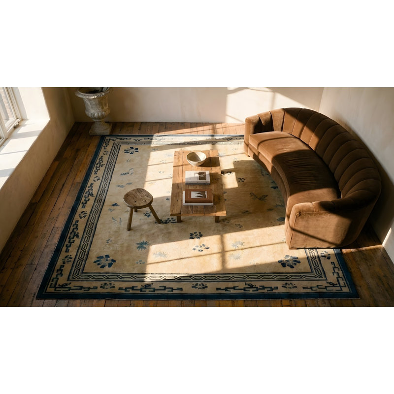 Tapis antique ivoire beige crème et blanc en laine noué à la main Antique