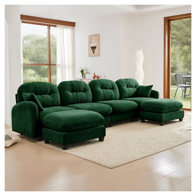 Canapé modulaire en U en chenille Emerald, Chenille verte, H 36,6 po x l 140 po x P 34,2 po