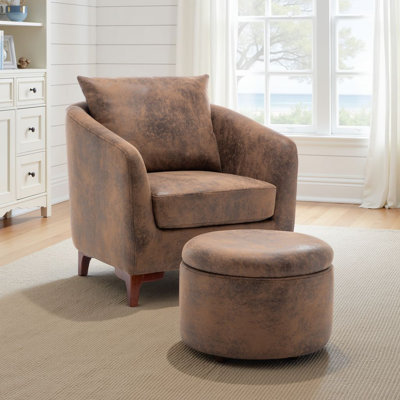 Upholstered Barrel Chair with Footstool