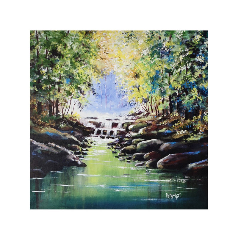Paysage de rivière qui coule | Acrylique sur toile | Par Prabhas Parappur