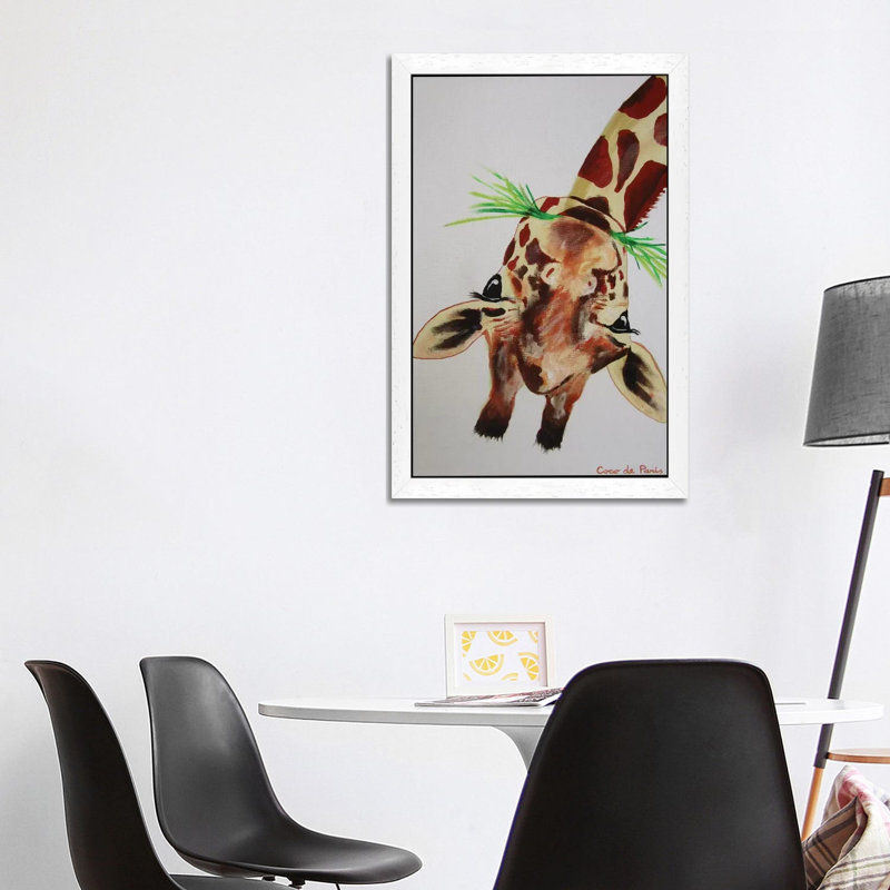 Upside Down Giraffe by Hillary White - Painting on Canvas, White Framed, 101.6 cm H x 66.04 cm W