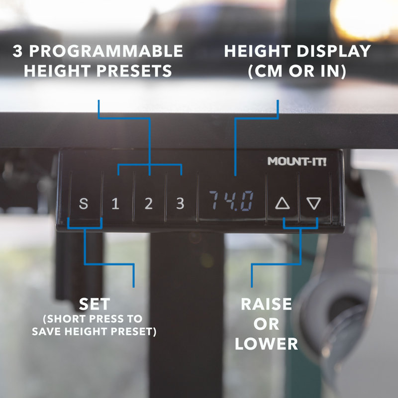 Mount-it! L-shaped Desk, Height Adjustment From 28.3" To 47.2",3 Memory Settings, Solid Steel Frame