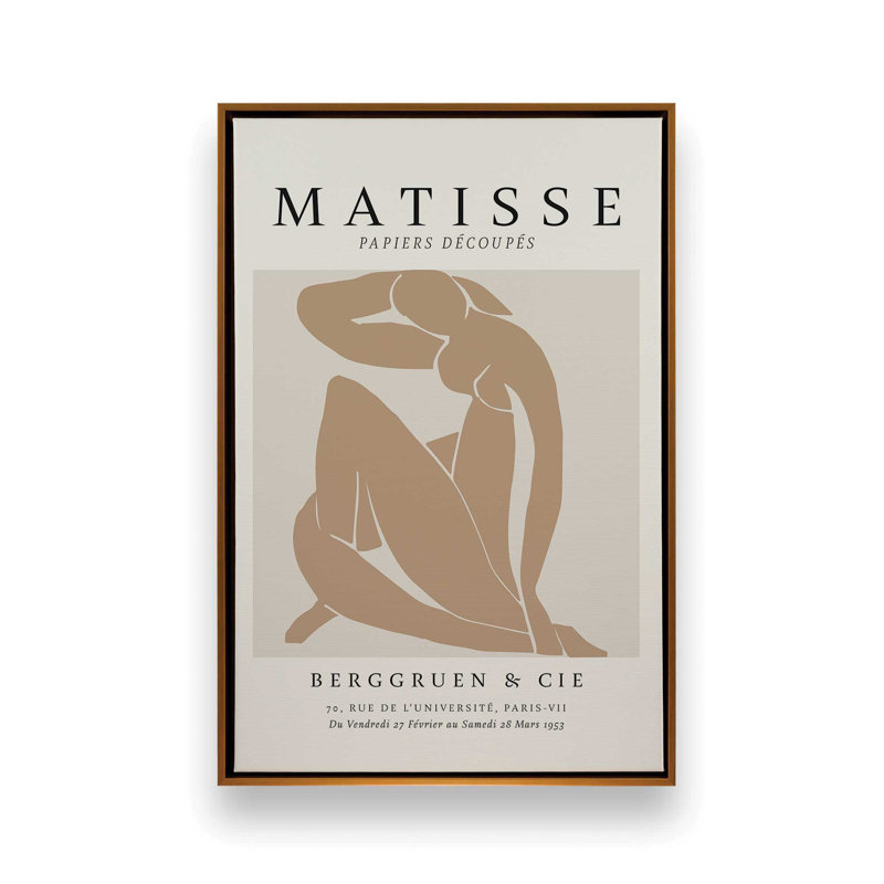 Matisse's Nude II en brun clair, reproduction sur toile encadrée, H 48,75 po x l 32,75 po x P 1,75 po, Cadre flottant or poli