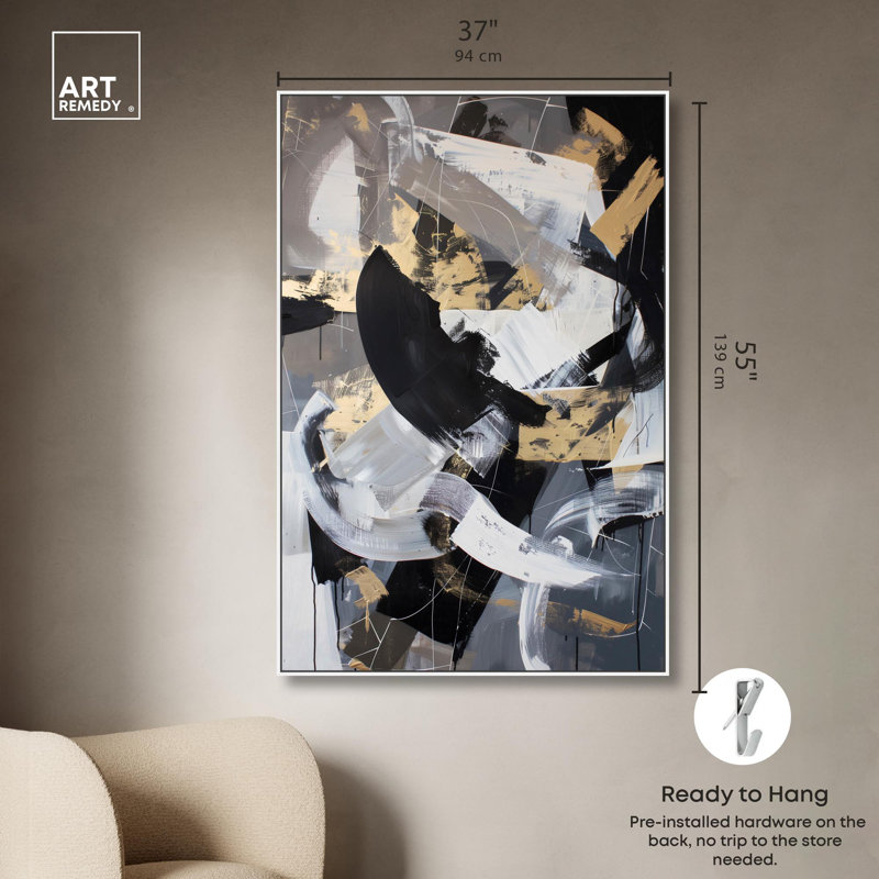 Art mural abstrait caché sur toile par Art Remedy, Cadre blanc, H 16 po x l 11 po