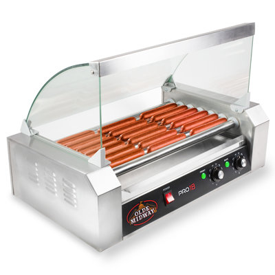 Olde Midway 19 in. Stainless Steel Non Stick Hot Dog Roller Sandwich Maker & Panini Press with Glass Lid