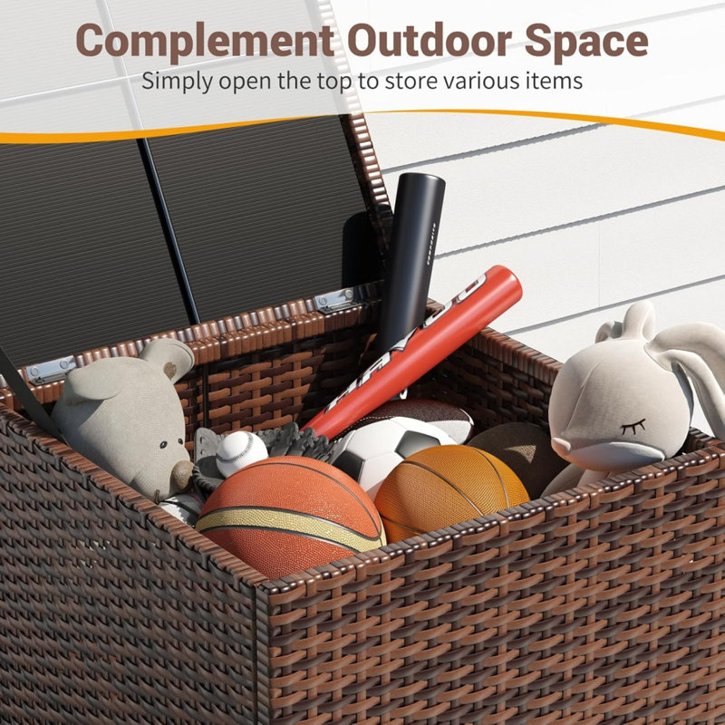 Outdoor Wicker Side Table With Storage Patio Rattan End Table Small Resin Square Container Coffee Table Backyard Pool For Furniture Covers, Toys And Gardening Tools