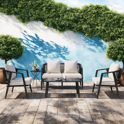 Durable Outdoor Seating Set Included 2 Single Chairs, 1 Double Chairs, 1 Table, Iron Frames And Pe Rattan by George Oliver