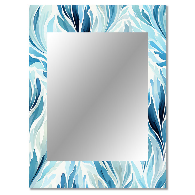 Fidkio bleu et blanc bord de mer ikat brise - grand miroir ikat, victorien, décor de miroir mural unique rétro, art imprimé en métal