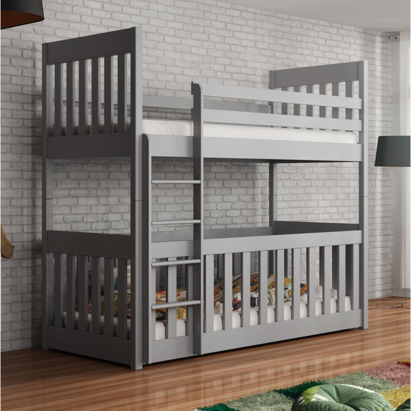 Laskowski Single (3') Standard Bunk Bed and Mattress, Grey, Left Ladder