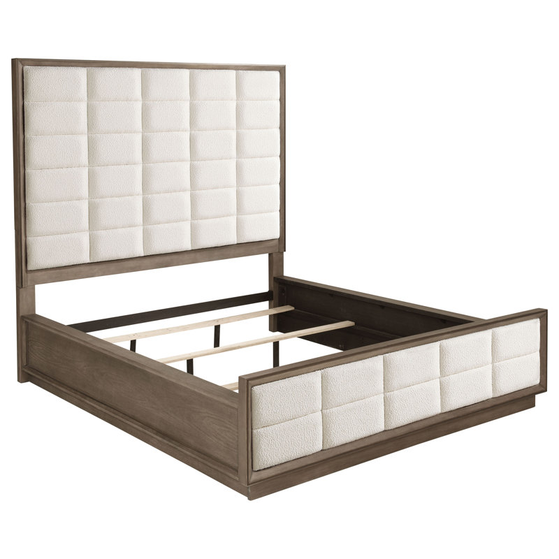 Lit Lyni, tête de lit capitonnée avec grille, Très grand, Oak Brown