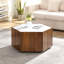 Table basse hexagonale rustique rétro en bois avec 2 tiroirs cachés et plateau en marbre texturé chêne Walunt-1808642090
