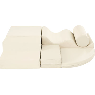 Mousse intérieure grimpante et rampante intérieure 6 en 1, avec escalier, tapis carré, cylindre, couleur beige, conception légère pour, comprenant un matériau d'escalade ondulé, facile d'entretien