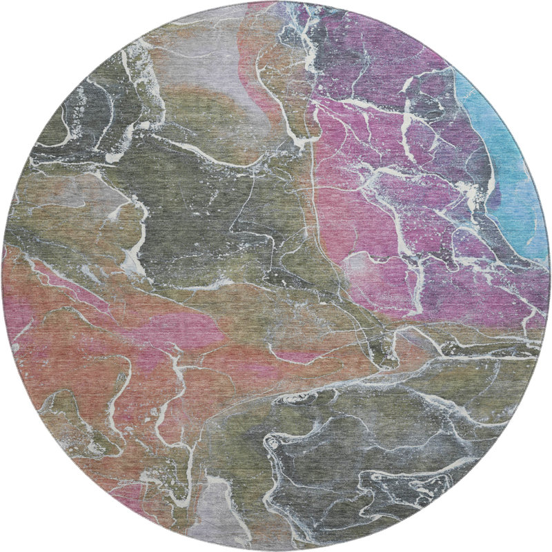 Premium Machine Washable Mayfield AMF1782 Contemporary Rug, Round 8'