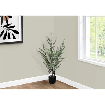 Faux eucalyptus de 44 po de hauteur, décor intérieur avec des feuilles réalistes en pot noir eucalyptus artificiel pour la décoration intérieure,