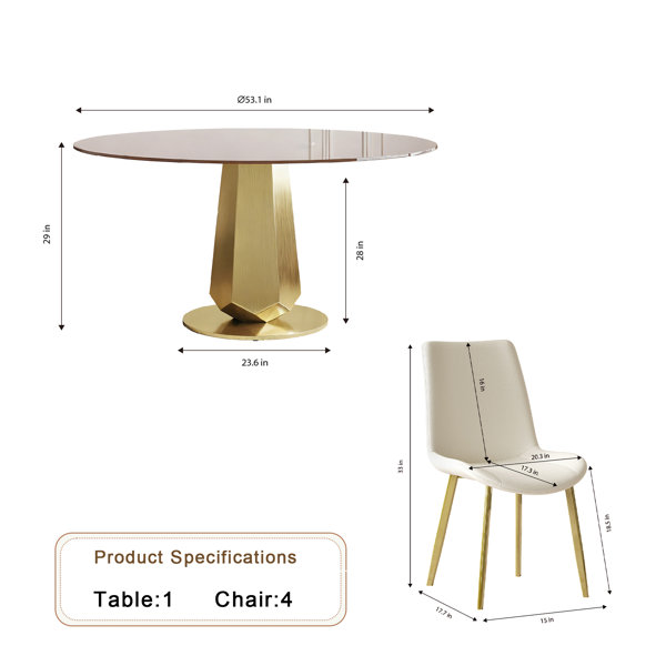 Mercer41 53 Inch Luxury Round Dining Table, Modern Kitchen Table For 4 ...