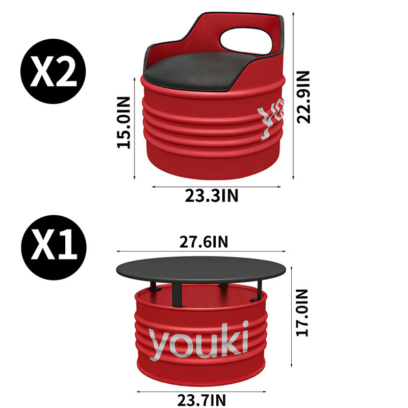 Ensemble de salle à manger 27,6 po Karta, 3, Rouge / noir, Rouge
