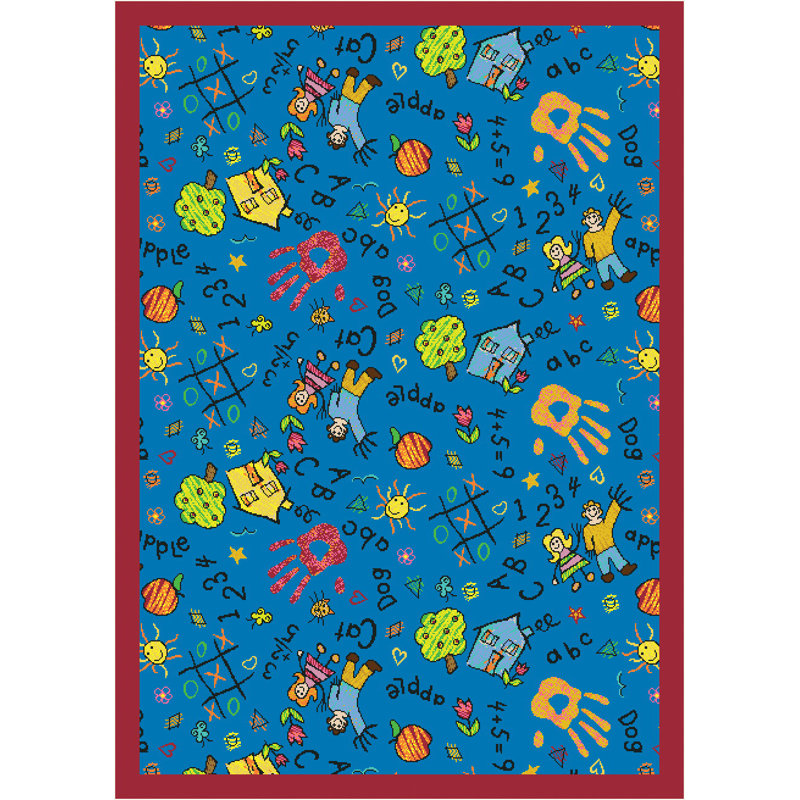 Tapis éducatif touffeté à motif abstrait bleu, Rectangle 7 pi 8 po x 10 pi 9 po, Bleu