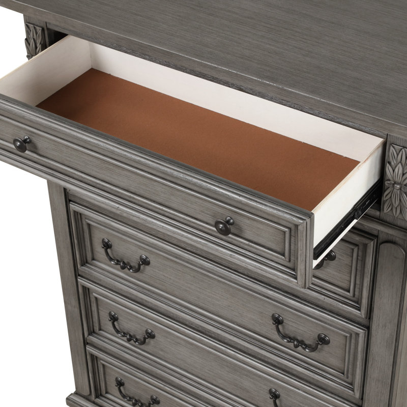 Grace Traditional Style 5-Drawer Chest Made With Wood In Rustic Grey
