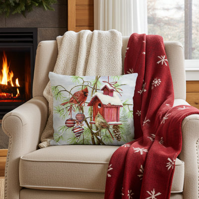 Pillow - Red Birdhouse and Cardinal -19x24