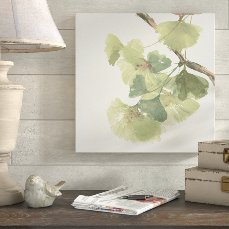 « gingko leaves ii on white », reproduction de peinture à l’acrylique sur toile tendue, H 18 po x l 18 po x P 2 po