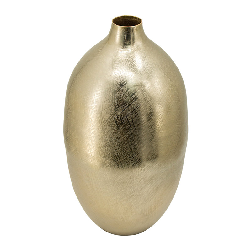 Vase en aluminium 8,5 x 8,5 x 18,5 po, stries dorées
