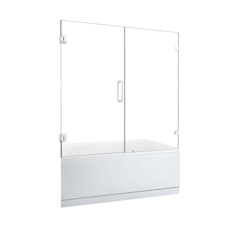 60" Matte Black Frameless Hinged Tub Door with Clear Glass