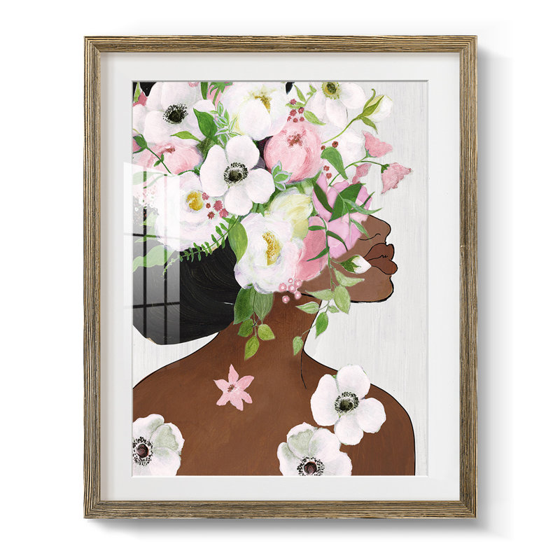 "Floral Way", reproduction encadrée, Blanc, Papier avec cadre noyer