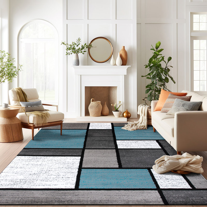 Carius Performance Floral Gray/Blue/Black/White Area Rug – Modern Floral Design, Living Room, Bedroom, Dining Room, Durable & Easy to Clean Carpet
