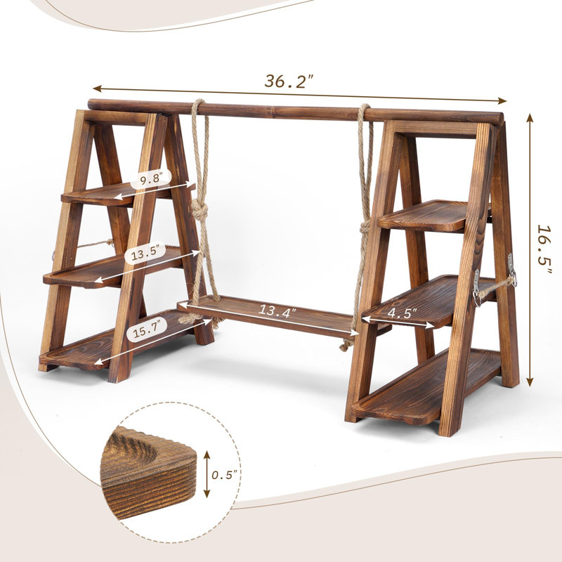 3 Tier Serving Tray Solid Wood Ladder Stand Wooden Double Dessert Table Display Rack