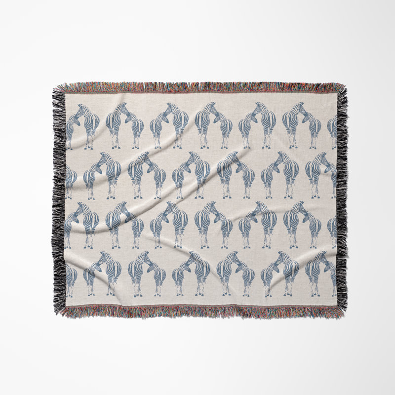 Jeté en mélange de coton Ziggy Zebra, L 80 po x l 60 po, Bleu / Blanc cassé